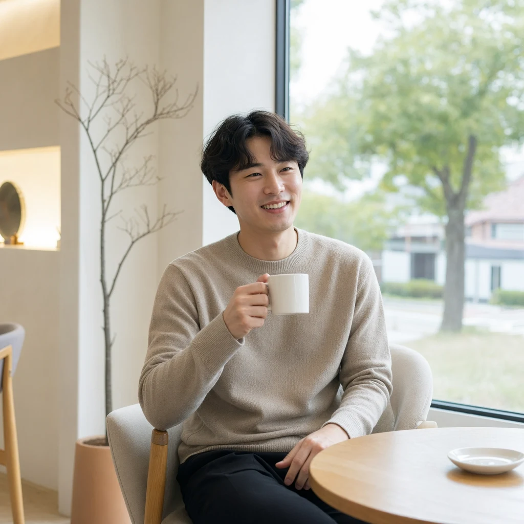 치료 후 카페에서 미소