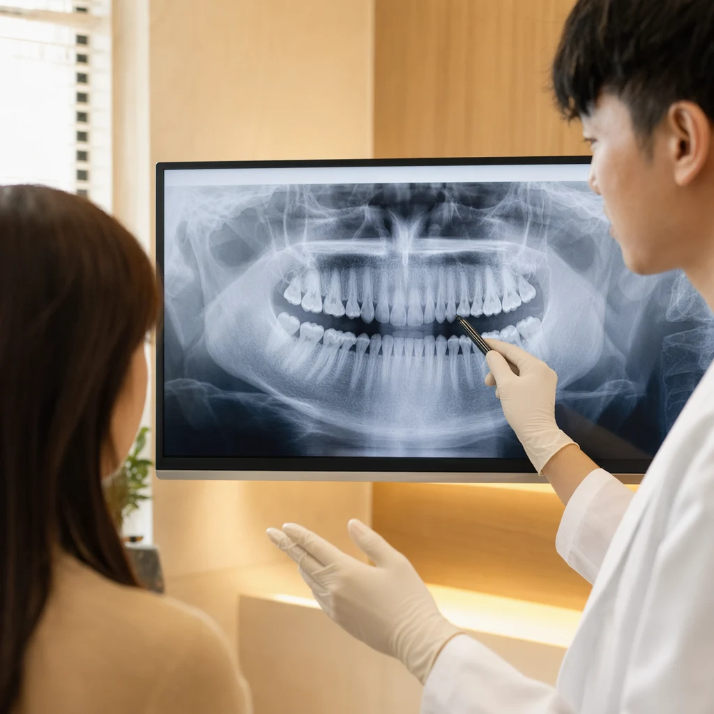 파노라마 X-ray로 사랑니 위치와 매복 정도를 함께 확인