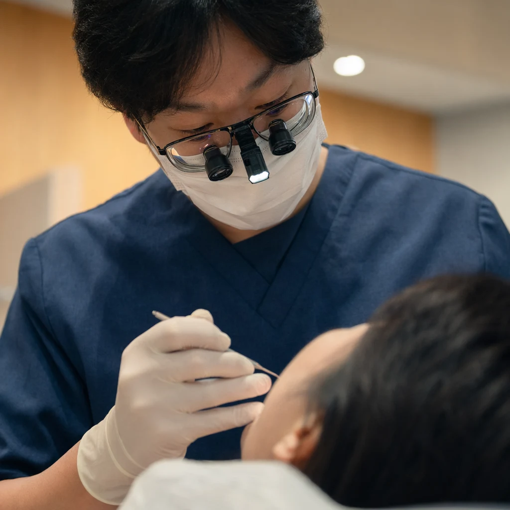 집중된 분위기의 사랑니 발치 진료 장면