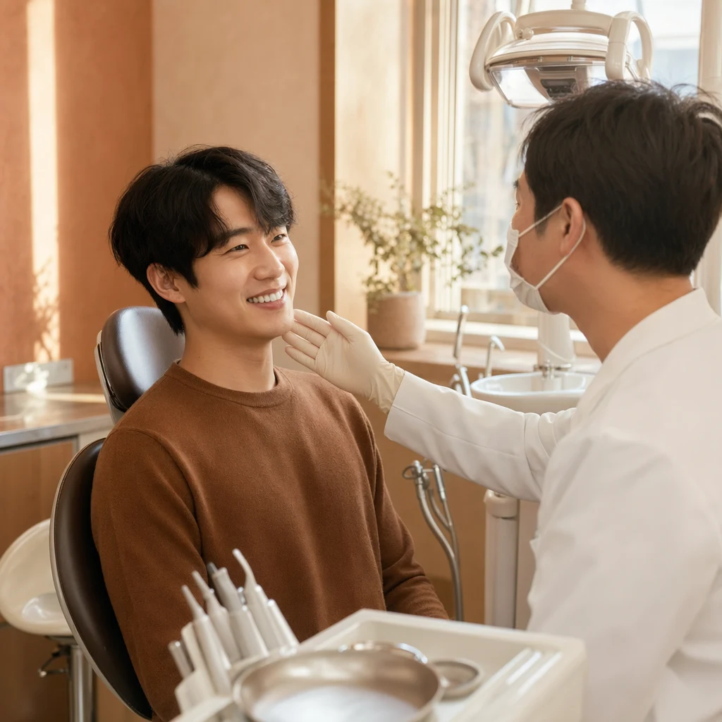 실밥 제거 후 회복 상태를 체크받는 환자