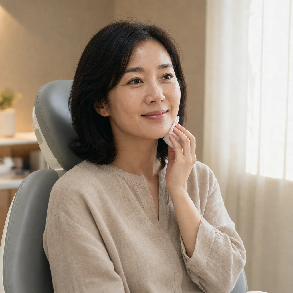 잇몸치료 후 치과 의자에서 편안하게 회복 중인 환자