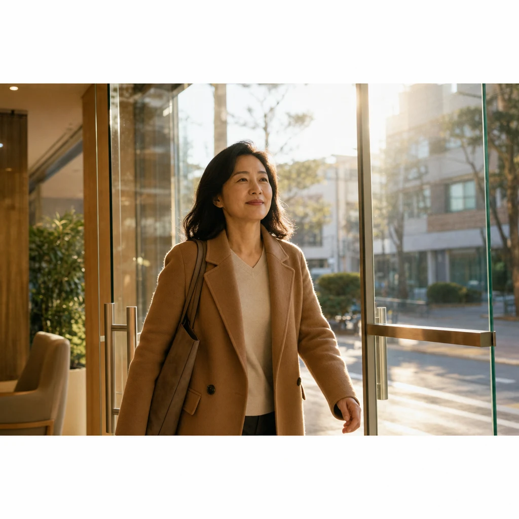 치과를 나서는 여성 환자