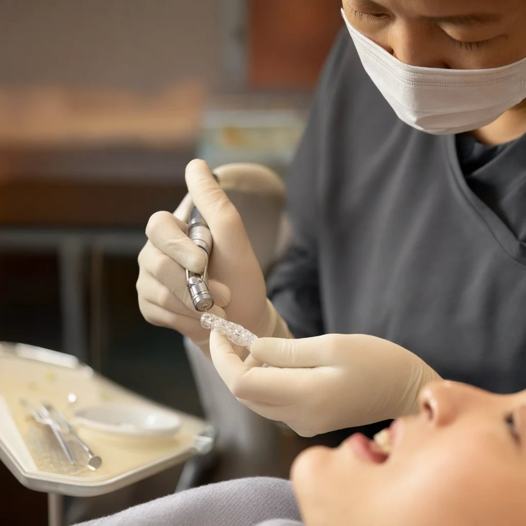 어태치먼트 부착 준비 진료 장면