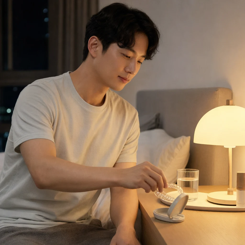 취침 전 리테이너를 정리하는 일상 관리