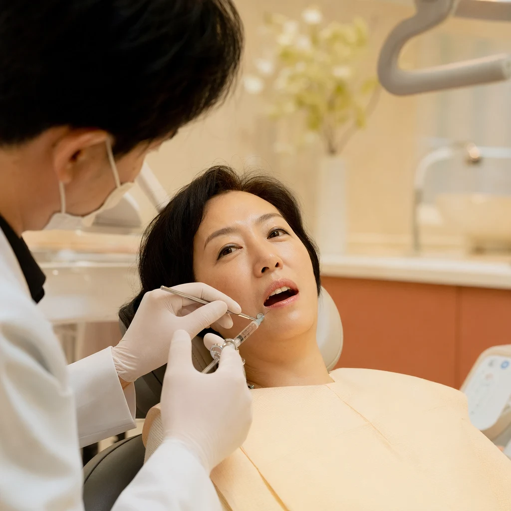 국소마취 후 진행되는 치근활택술 진료 장면