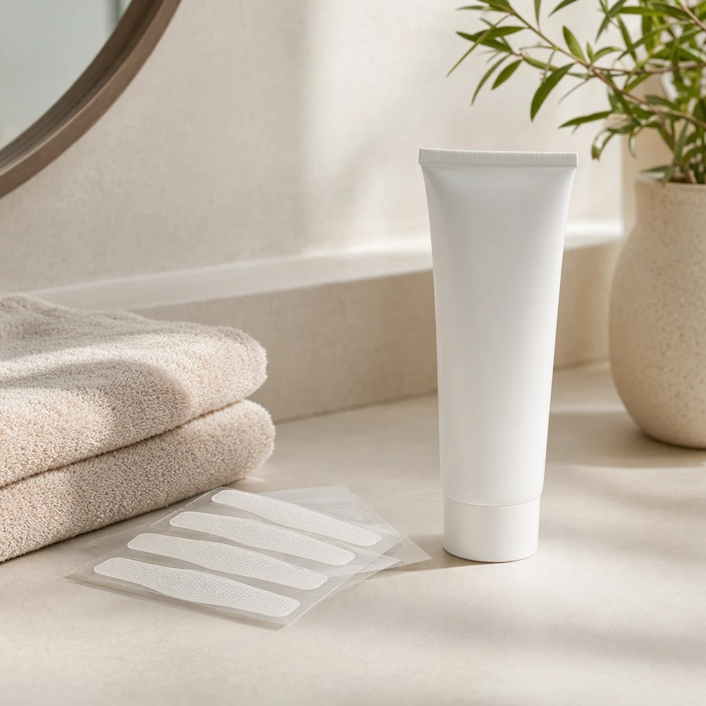 셀프 미백 제품의 한계를 보여주는 욕실 장면