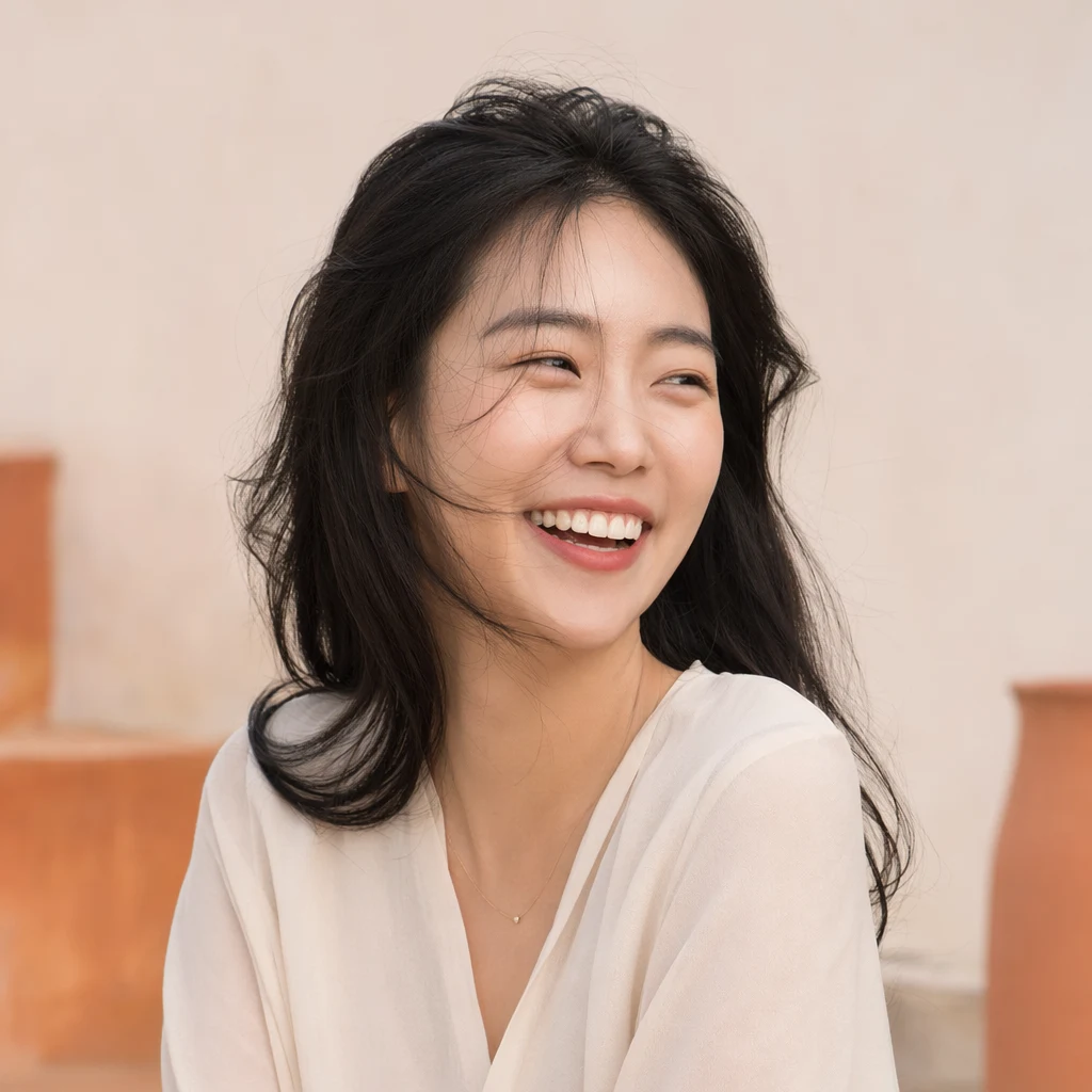 미백 후 자신감 있는 자연스러운 웃음